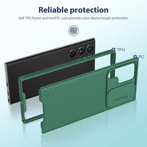 Casekis Slide Phone Lens Protection Green Case for Galaxy S22 Ultra 5G