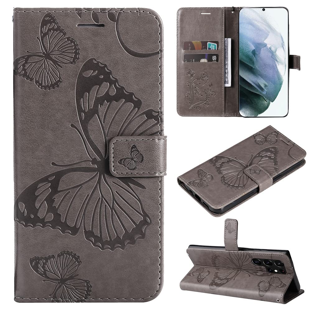 Casekis Embossed Butterfly Wallet Phone Case Gray