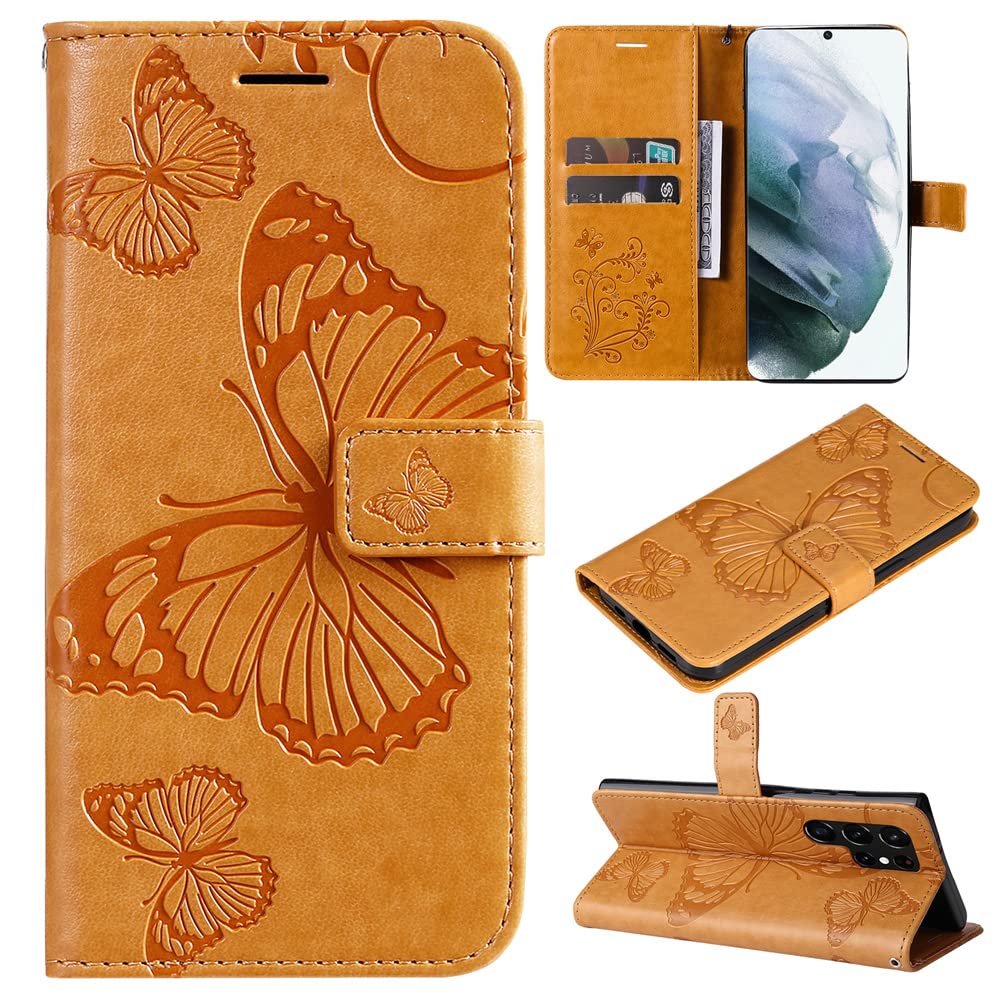 Casekis Embossed Butterfly Wallet Phone Case Yellow