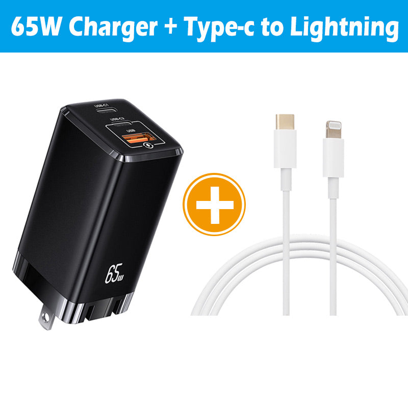 65W GaN Charger 3-Port PD Portable Charger