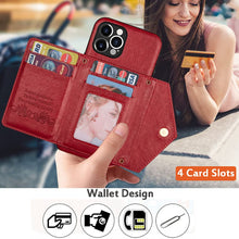 Load image into Gallery viewer, Casekis Crossbody Strap Leather Magnetic Wallet Phone Case Red
