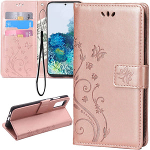 Leather Embossed Butterfly Flower Case With Wrist Strap For Samsung Galaxy A52 5G - Casekis