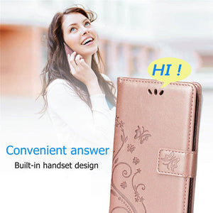 Leather Embossed Butterfly Flower Case With Wrist Strap For Apple iPhone - Casekis