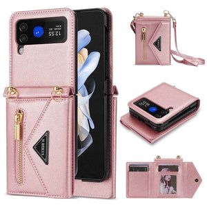 Casekis Crossbody Strap Leather Magnetic Wallet Case For Galaxy Z Flip 4 5G