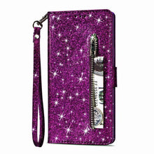 Load image into Gallery viewer, Luxury Glitter Bling Leather Zipper Pocket Case with Strap For Galaxy Note Series - Casekis
