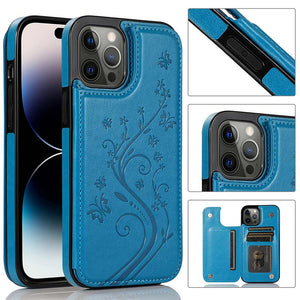 Casekis Butterfly Embossing Wallet Phone Case Dark Blue