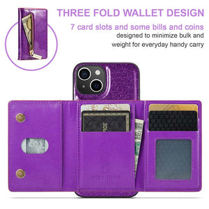 Casekis Glitter Cardholer Magnetic Phone Case for iPhone 14 Plus