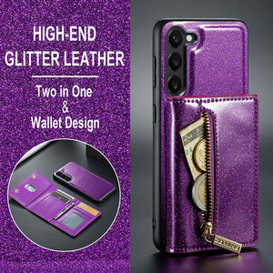 Casekis Glitter Cardholer Magnetic Phone Case for Galaxy S23 5G