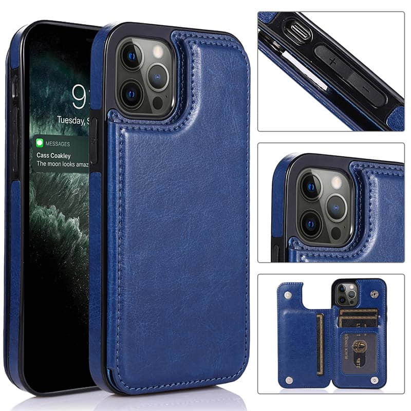 Casekis Leather Wallet Phone Case Blue