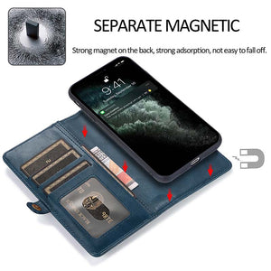 Casekis Magnetic Detachable 9 Cards Leather Phone Case Blue