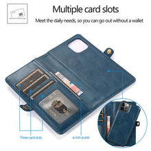 Load image into Gallery viewer, Casekis Magnetic Detachable 9 Cards Leather Phone Case Blue
