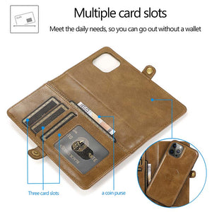 Casekis Magnetic Detachable 9 Cards Leather Phone Case Brown