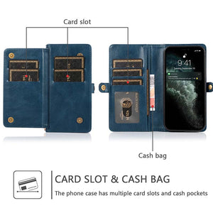 Casekis Magnetic Detachable 9 Cards Leather Phone Case Blue