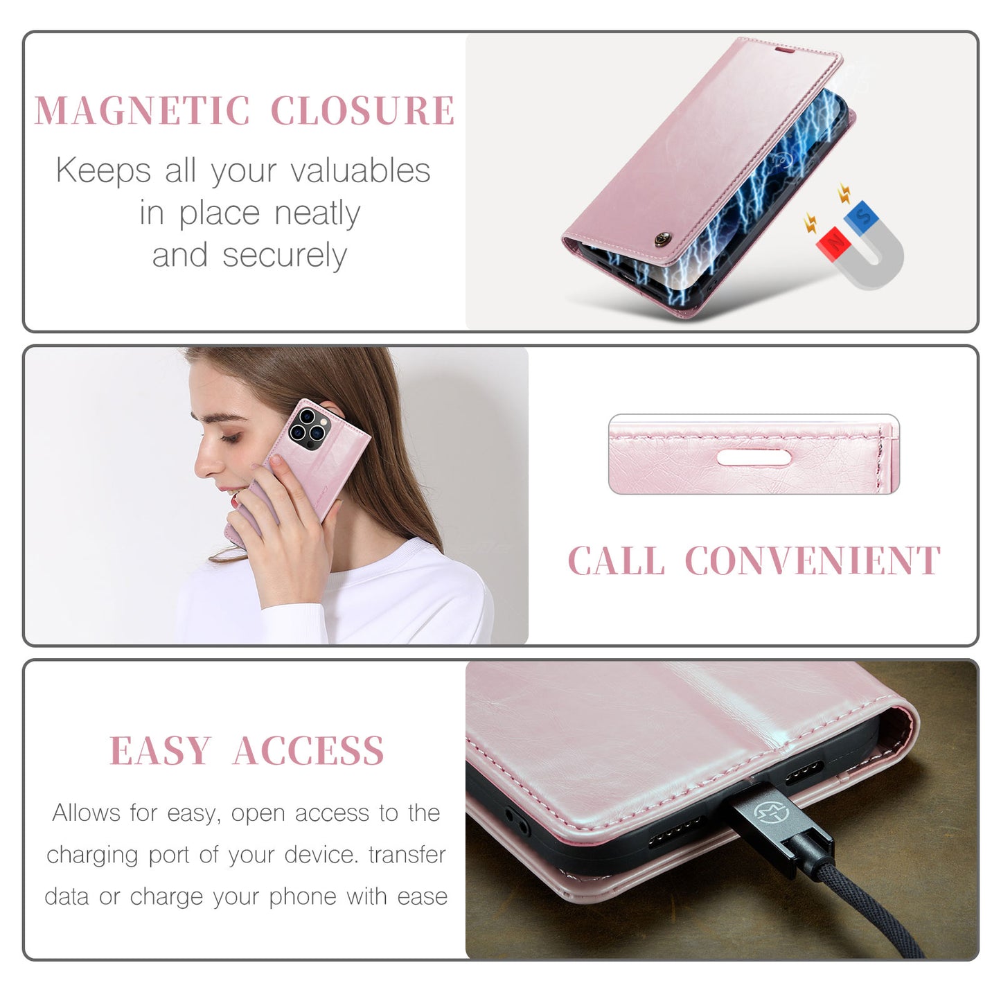CASEKIS Luxury Flip Leather Phone Case Pink