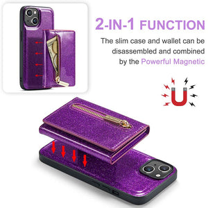 Casekis Glitter Cardholer Magnetic Phone Case for iPhone 14 Plus