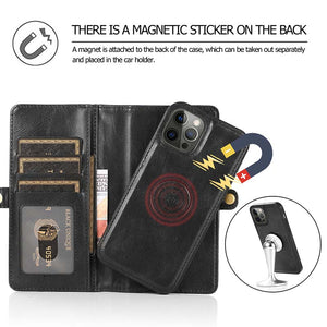 Casekis Magnetic Detachable 9 Cards Leather Phone Case Black