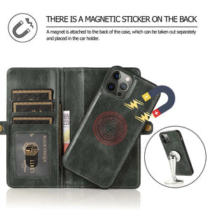 Casekis Magnetic Detachable 9 Cards Leather Phone Case Green