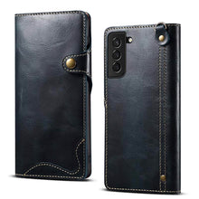 Load image into Gallery viewer, Genuine Cowhide Leather Button Flip Phone Case For Samsung Galaxy S21 5G - Casekis

