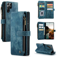 Load image into Gallery viewer, Casekis Leather Zipper Phone Case For Galaxy S22 Ultra 5G Blue
