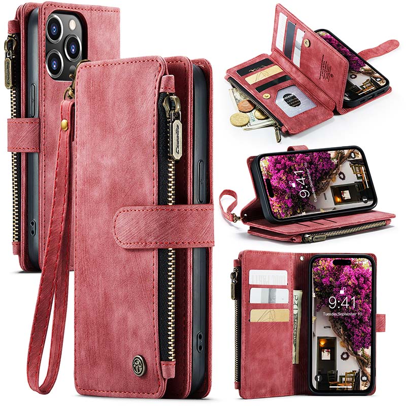 Casekis Leather Zipper Phone Case For iPhone 14 Pro