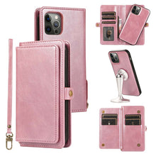 Load image into Gallery viewer, Casekis Magnetic Detachable 9 Cards Leather Phone Case Rose Gold
