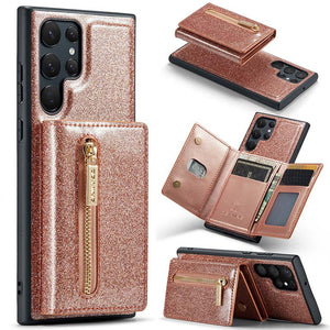 Casekis Glitter Cardholer Magnetic Phone Case for Galaxy S23 Ultra 5G
